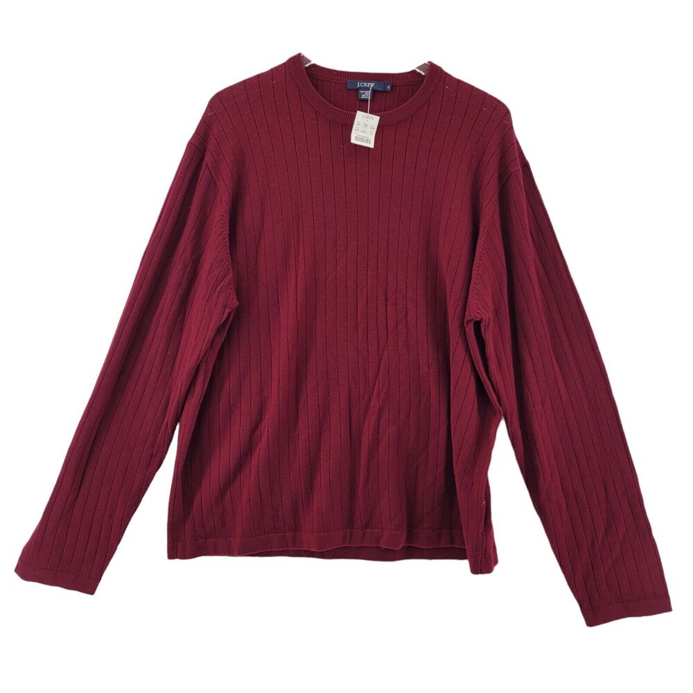 J. Crew Men's XL 100% Merino‎ Wool Ribbed Knit Crewneck Sweater Red NWT
